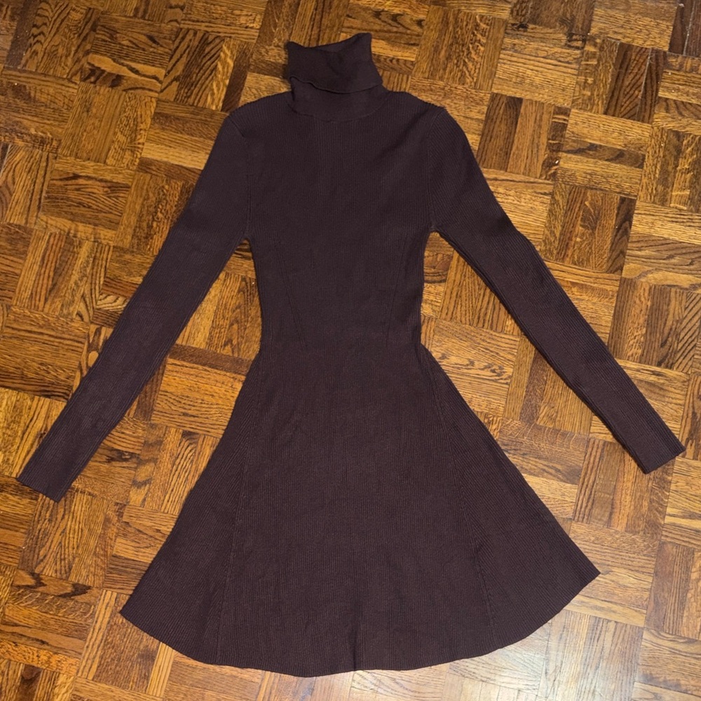 ZARA Turtleneck Long Sleeve Knit Fit-and-Flare Dress — Brown